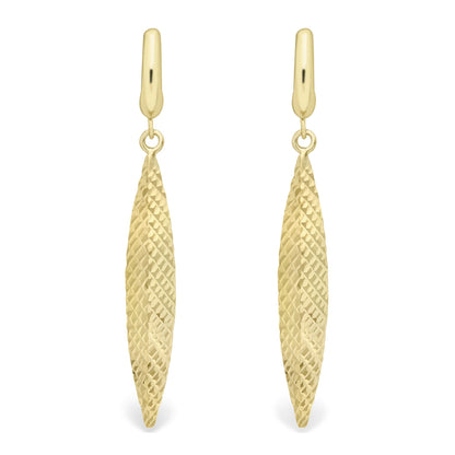9ct Gold  Engine-turned Torpedo Drop Earrings - ERNR02321
