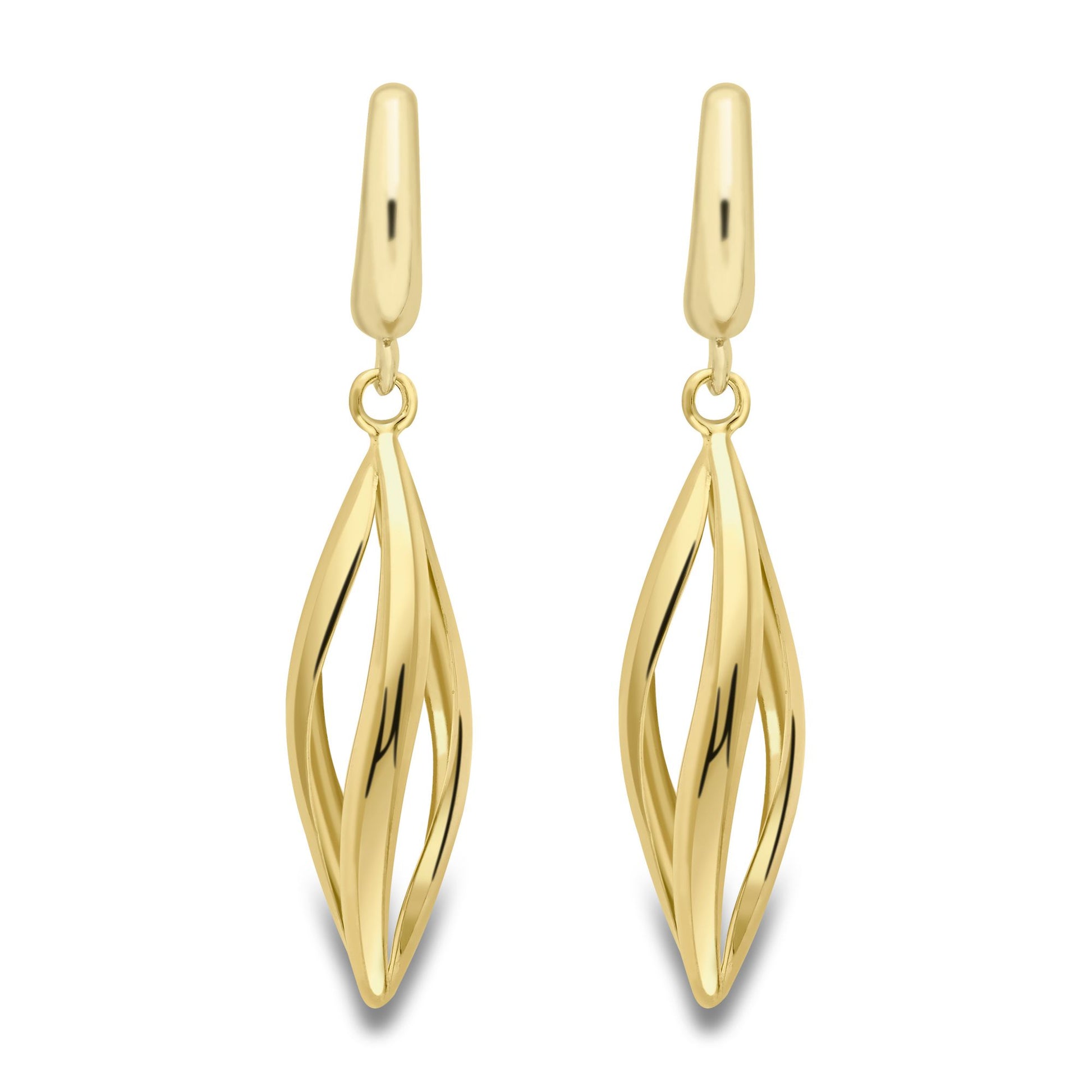 9ct Gold  Twist Flame Torpedo Drop Earrings - ERNR02403