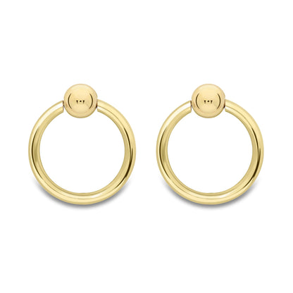 9ct Gold  Art Deco Ball Ring Door Knocker Stud Earrings - ERNR02432
