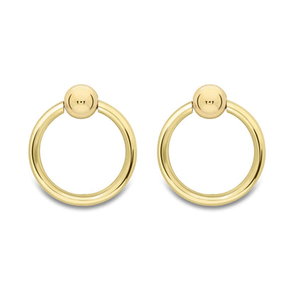9ct Gold  Art Deco Ball Ring Door Knocker Stud Earrings - ERNR02432