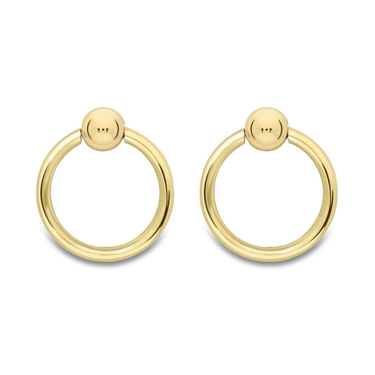 9ct Gold  Art Deco Ball Ring Door Knocker Stud Earrings - ERNR02432