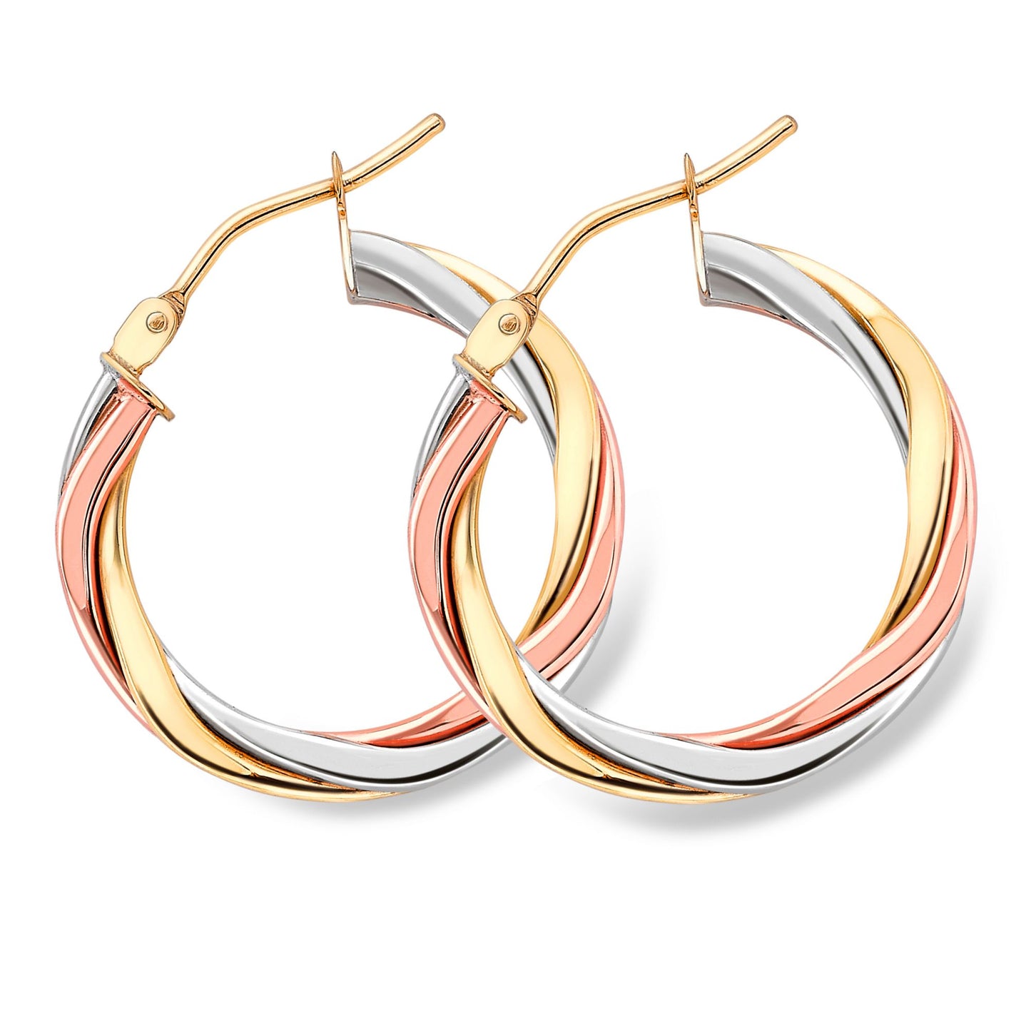 9ct 3 Colour Gold  Russian Wedding Ring Twist Hoop Earrings 2mm - ERNR02525