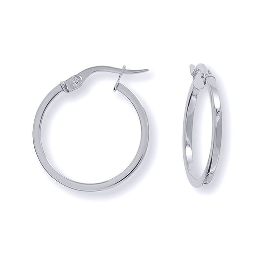 Ladies 9ct White Gold  1.5mm Square Tube Round Hoop Earrings 18mm - ERNR02669