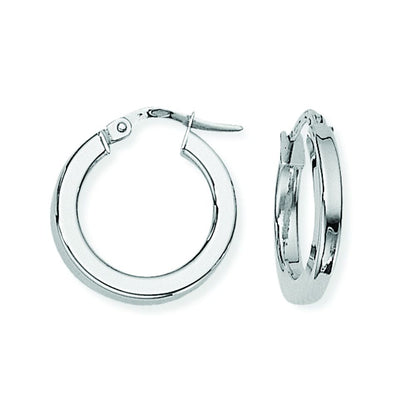 Ladies 9ct White Gold  Square Tube Round Hoop Earrings - 17mm - ERNR02691