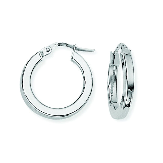 Ladies 9ct White Gold  Square Tube Round Hoop Earrings - 17mm - ERNR02691