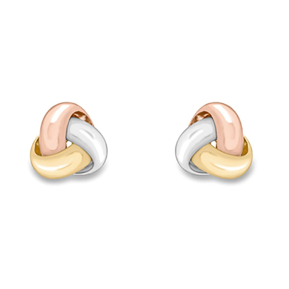 9ct 3 Colour Gold  Russian Love Knot Stud Earrings - ERNR02717