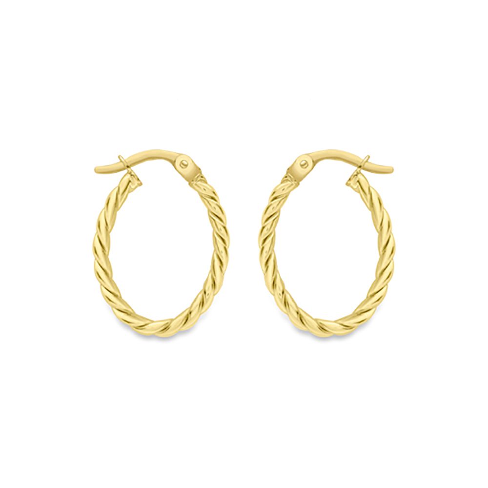 9ct Gold  Cable Twist Oval Hoop Earrings - ERNR02800