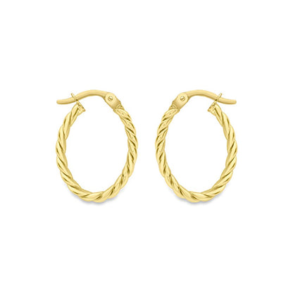 9ct Gold  Cable Twist Oval Hoop Earrings - ERNR02800