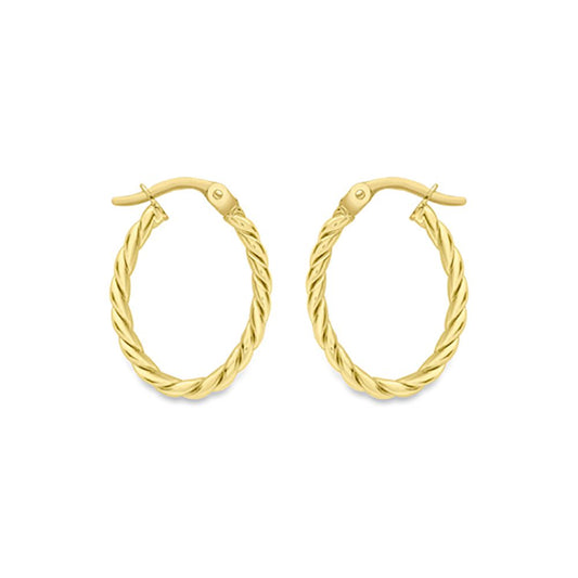 9ct Gold  Cable Twist Oval Hoop Earrings - ERNR02800