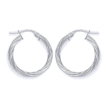 Ladies 9ct White Gold  Rock Candy Twisted Hoop Earrings - 19mm - ERNR02817