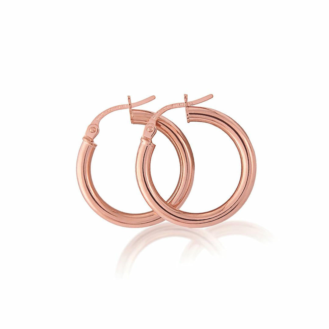 Ladies 9ct Pink Rose Gold  2.5mm Gauge Plain Hoop Earrings - 20mm - ERNR02820