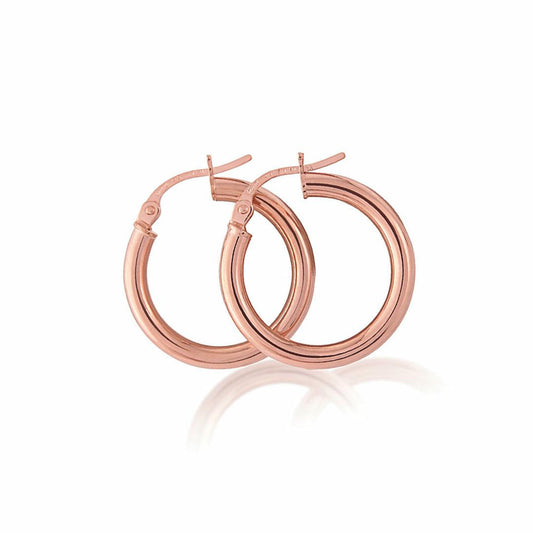 Ladies 9ct Pink Rose Gold  2.5mm Gauge Plain Hoop Earrings - 20mm - ERNR02820