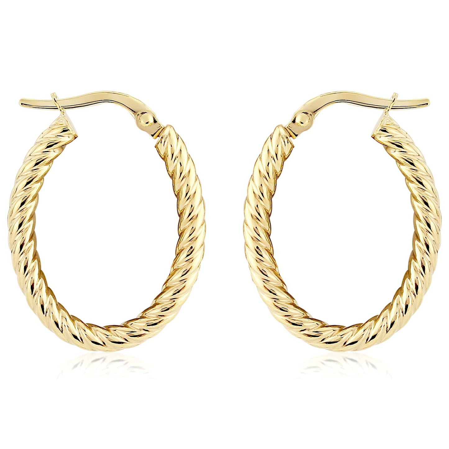 Ladies 9ct Gold  Oval Twist Rope Hoop Earrings - 15x20mm - ERNR02846