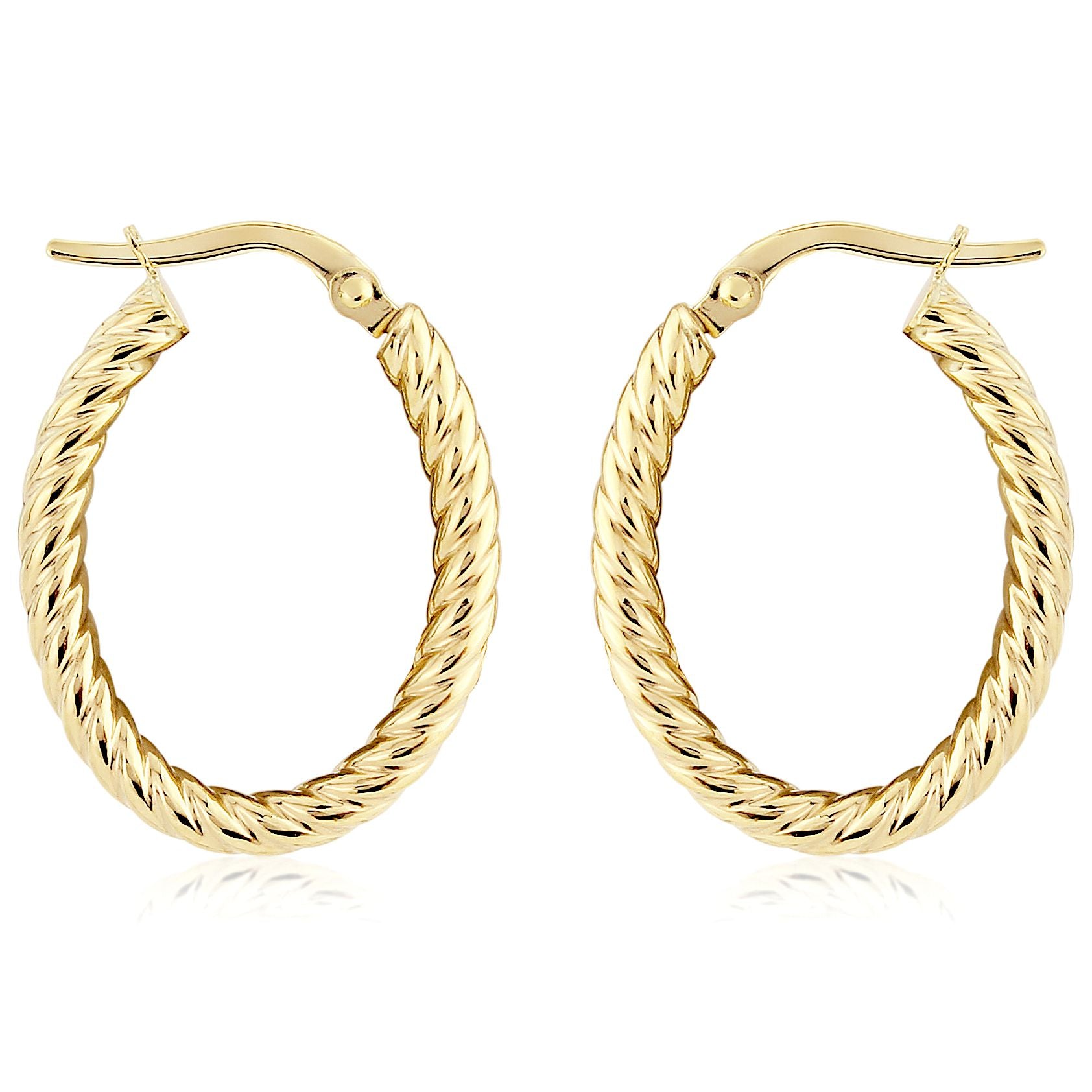 Ladies 9ct Gold  Oval Twist Rope Hoop Earrings - 15x20mm - ERNR02846
