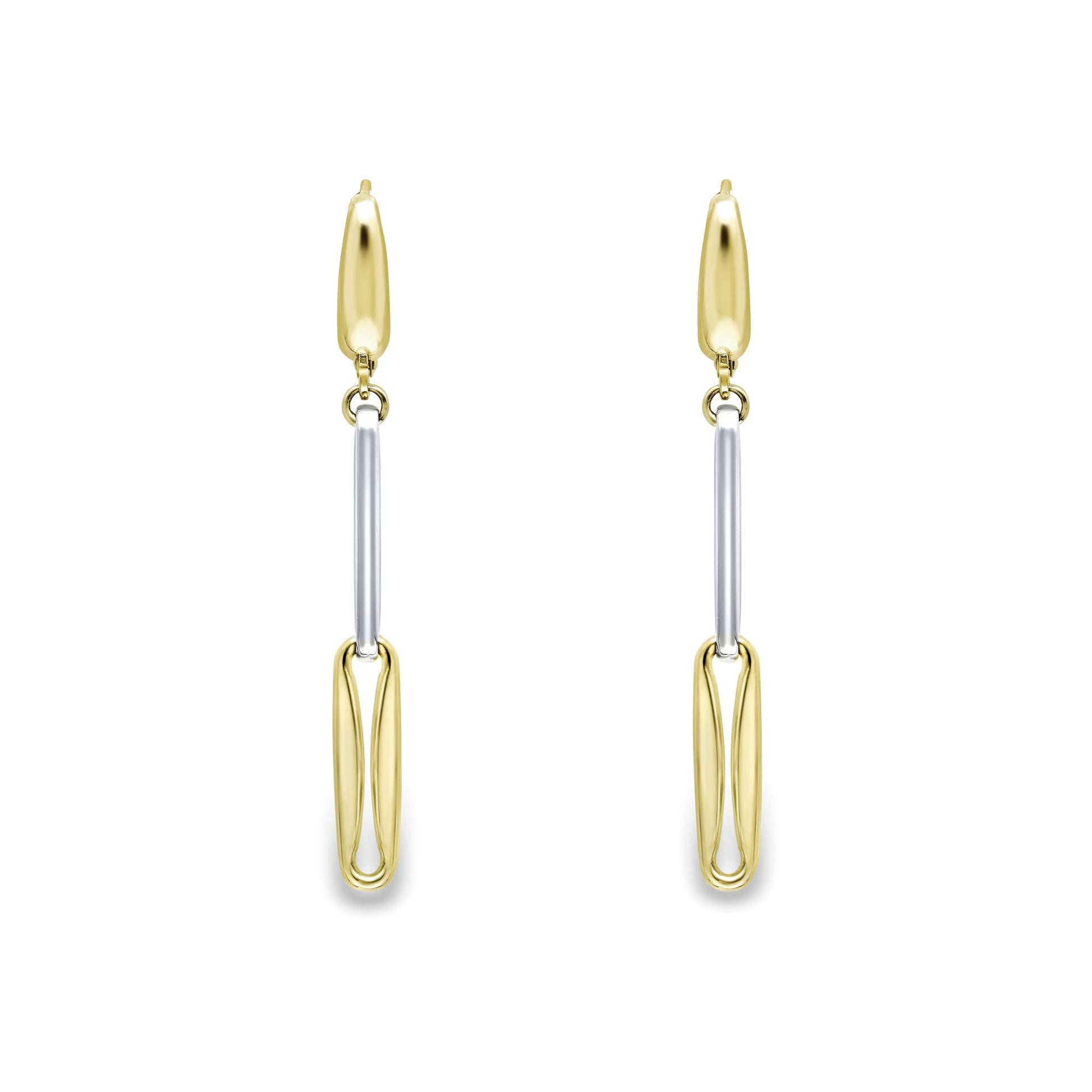 9ct 2-Colour Gold  Pulled Pinched Oval Link Drop Earrings 48mm - ERNR02945
