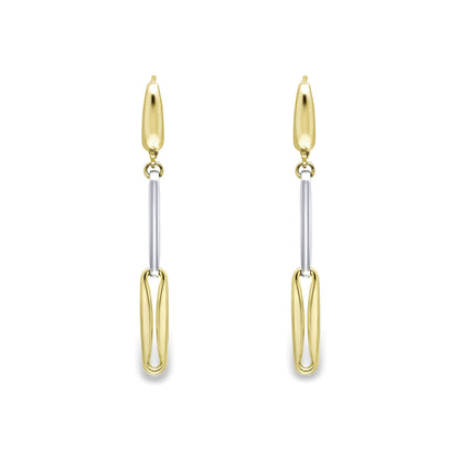 9ct 2-Colour Gold  Pulled Pinched Oval Link Drop Earrings 48mm - ERNR02945