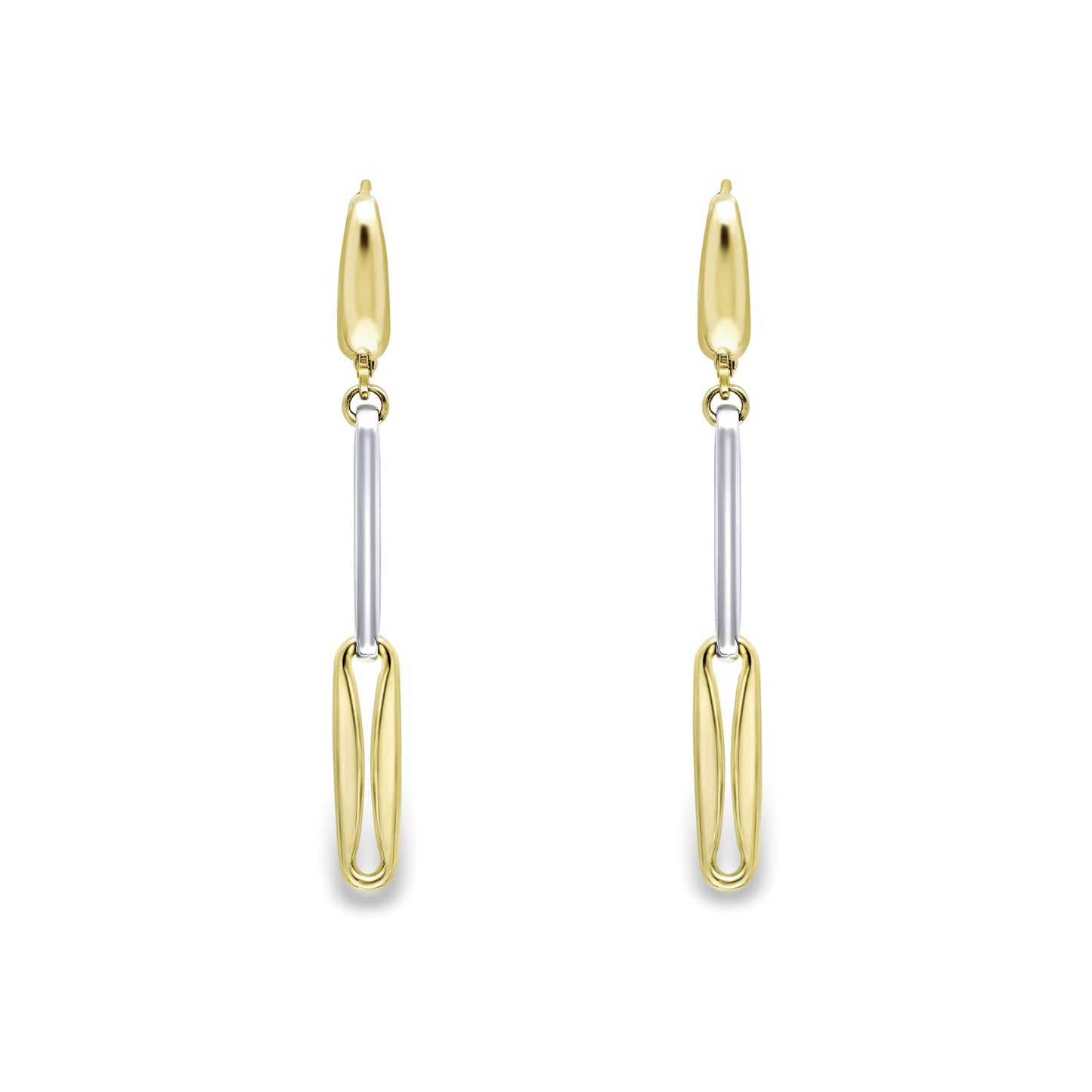 9ct 2-Colour Gold  Pulled Pinched Oval Link Drop Earrings 48mm - ERNR02945