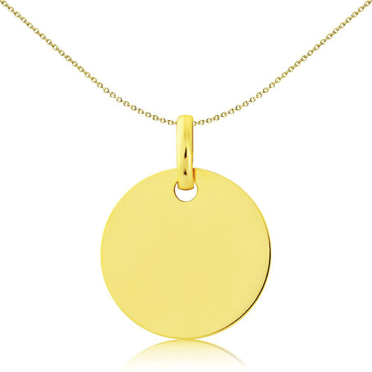 Solid 9ct Gold  Round Disc Dog Tag Medallion Pendant - 13mm - FANR02592