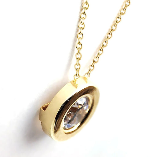 9ct Gold  CZ Donut Bezel Solitaire Slider Necklace 4mm - FANR02598