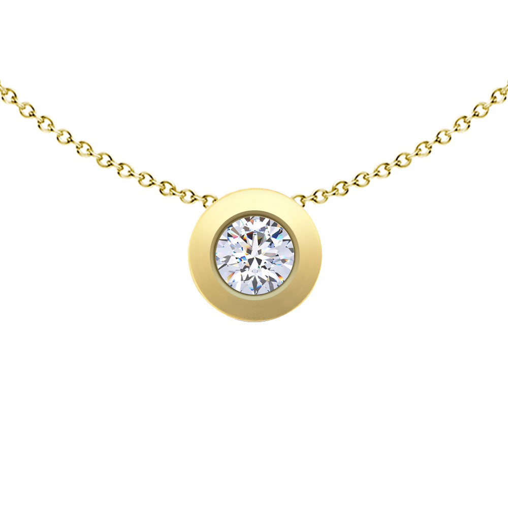 9ct Gold  CZ Donut Bezel Solitaire Slider Necklace 4mm - FANR02598