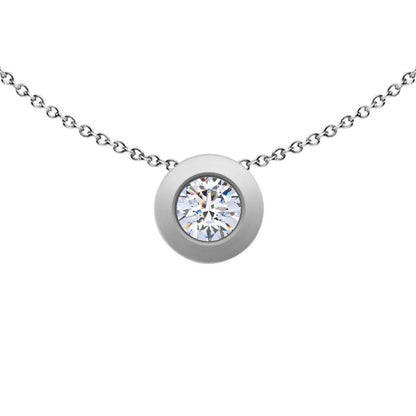 9ct White Gold  CZ Donut Bezel Solitaire Slider Necklace 4mm - FANR02599
