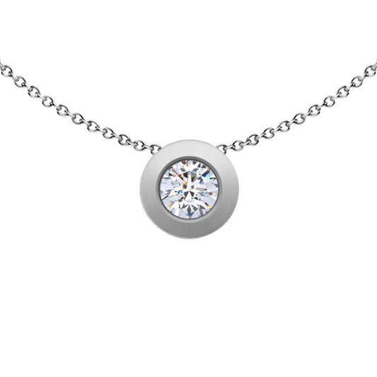 9ct White Gold  CZ Donut Bezel Solitaire Slider Necklace 4mm - FANR02599
