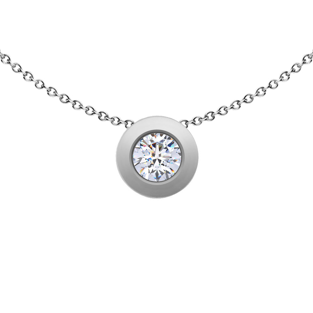 9ct White Gold  CZ Donut Bezel Solitaire Slider Necklace 4mm - FANR02599