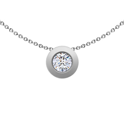 9ct White Gold  CZ Donut Bezel Solitaire Slider Necklace 4mm - FANR02599