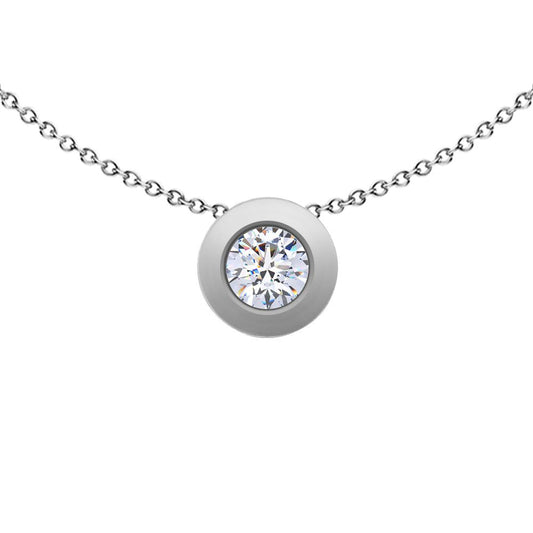 9ct White Gold  CZ Donut Bezel Solitaire Slider Necklace 4mm - FANR02599