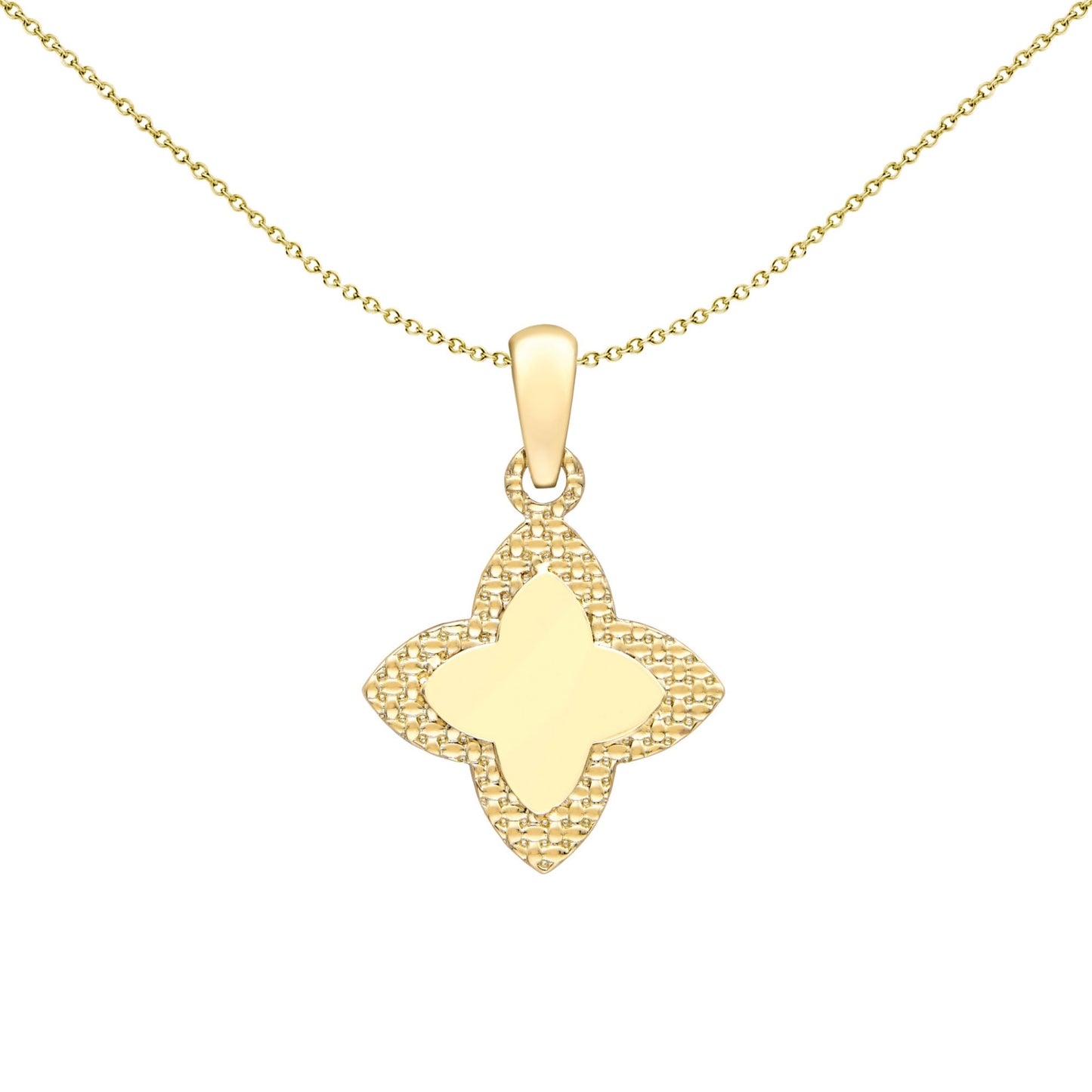 9ct Gold  Pointed Quatrefoil 4 Leaf Clover Charm Pendant 12mm - FANR02602