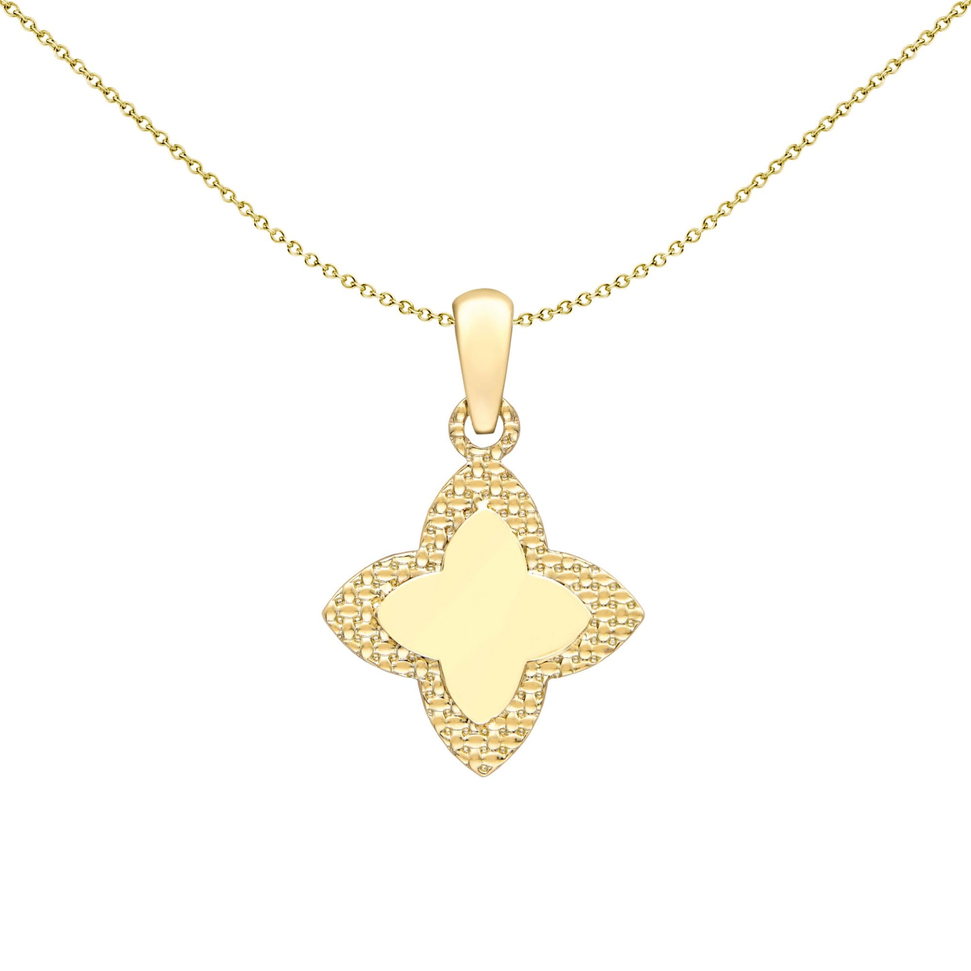 9ct Gold  Pointed Quatrefoil 4 Leaf Clover Charm Pendant 12mm - FANR02602