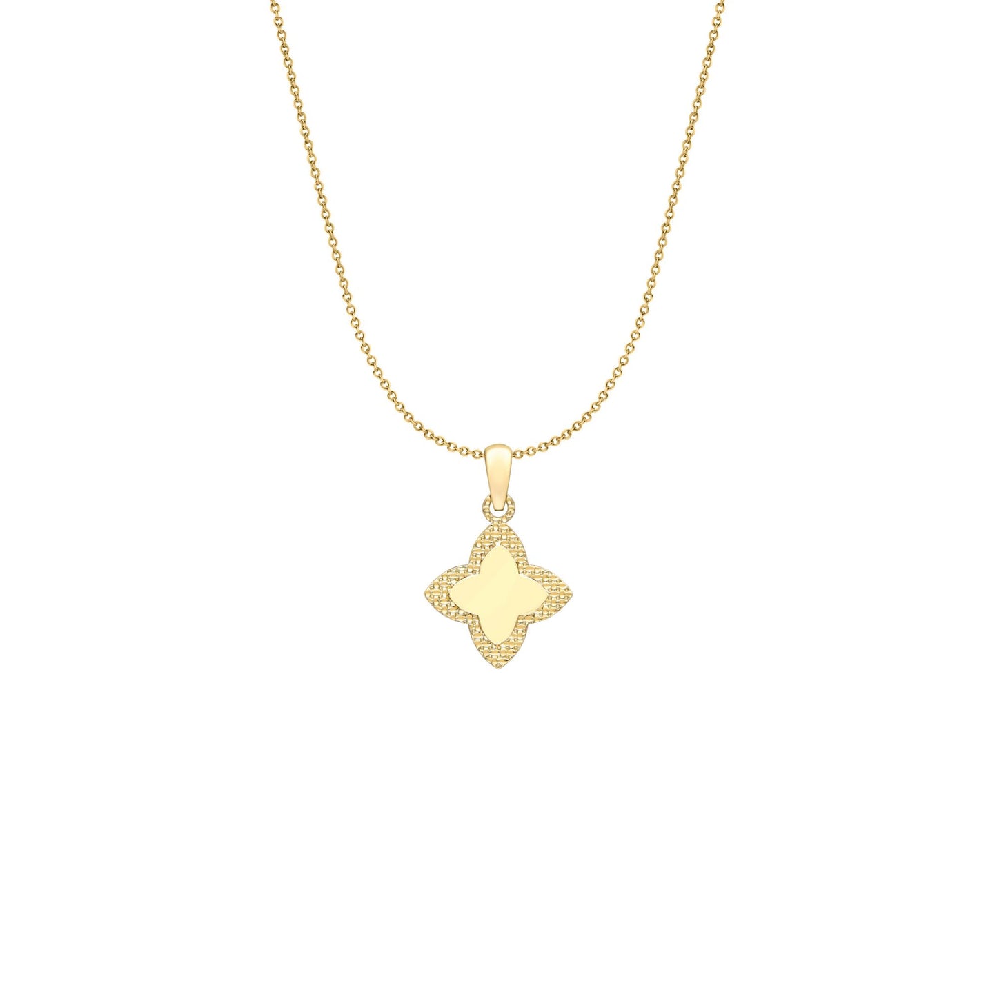 9ct Gold  Pointed Quatrefoil 4 Leaf Clover Charm Pendant 12mm - FANR02602