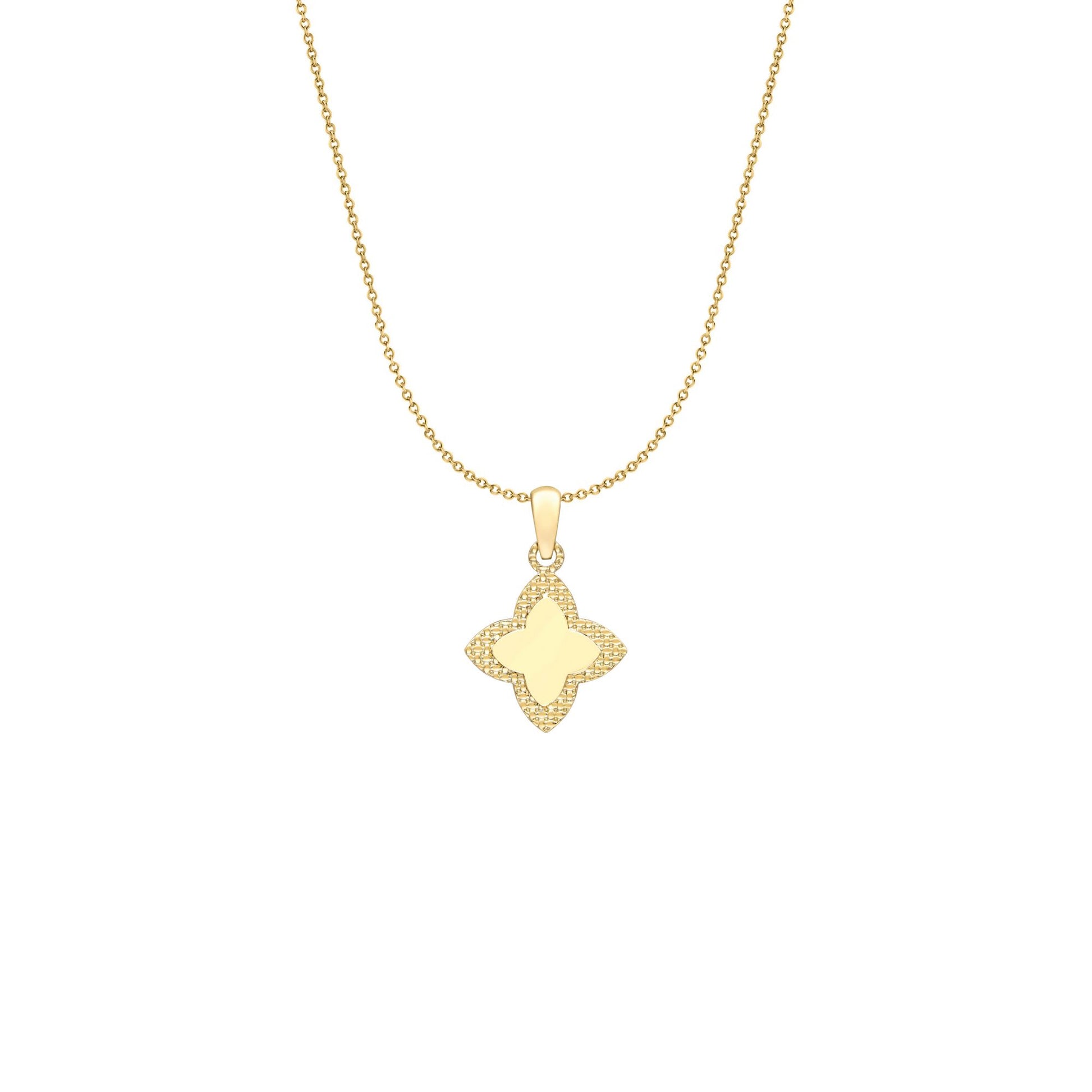 9ct Gold  Pointed Quatrefoil 4 Leaf Clover Charm Pendant 12mm - FANR02602