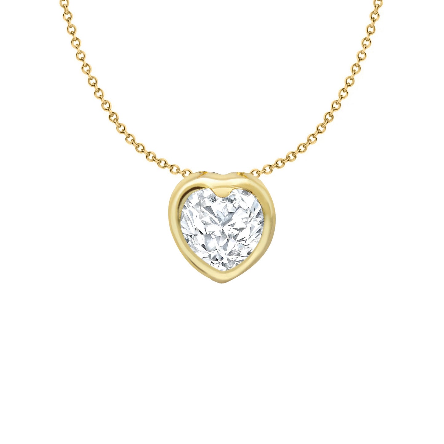 9ct Gold  CZ Love Heart Bezel Solitaire Charm Pendant 6mm - FANR02603