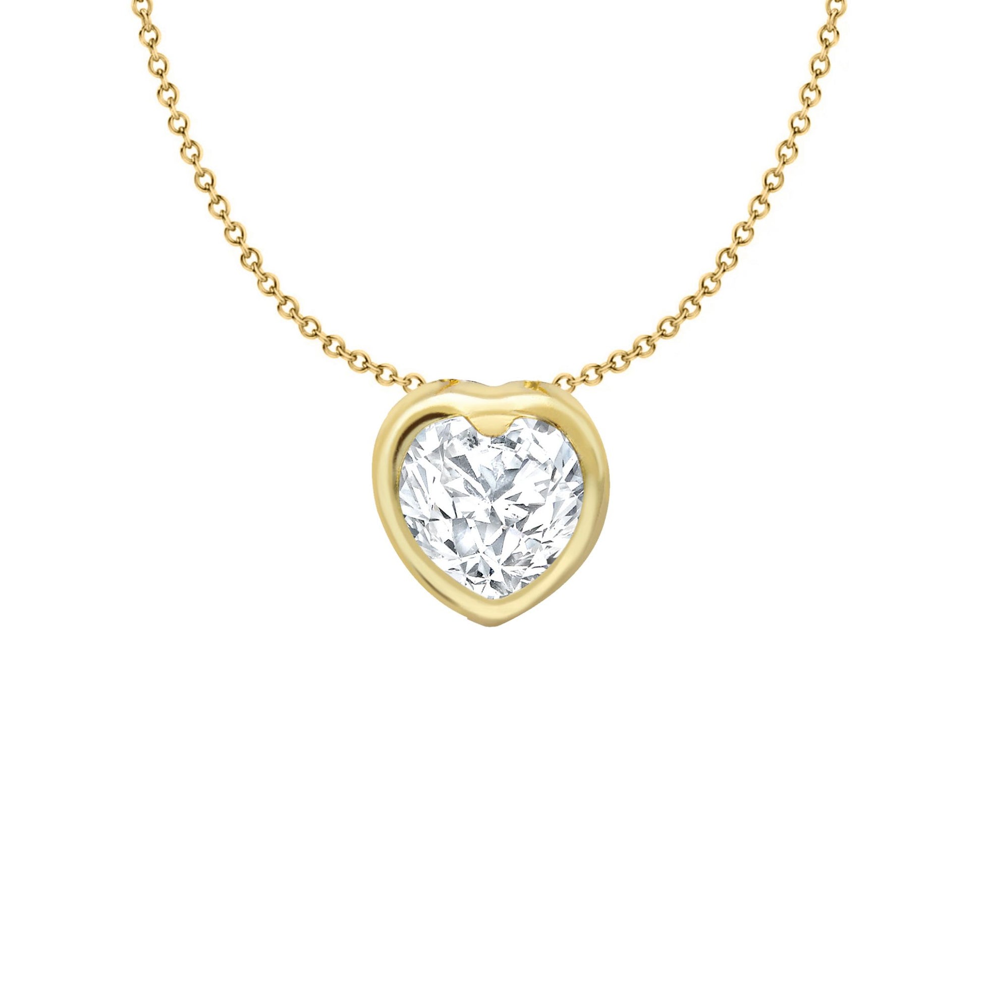 9ct Gold  CZ Love Heart Bezel Solitaire Charm Pendant 6mm - FANR02603