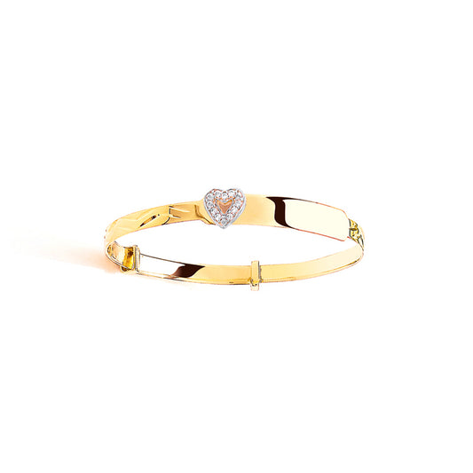 9ct Gold  Expandable Childrens' Bangle Heart CZ Bangle - G9BN1002