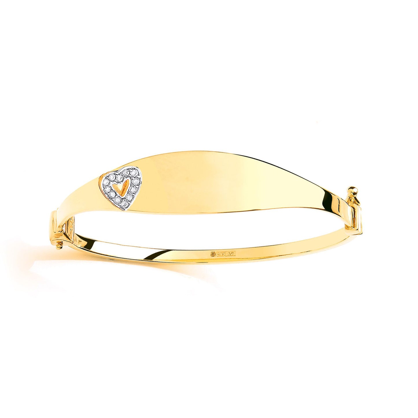 9ct Gold  CZ Heart ID Polished Bangle - G9BN1019