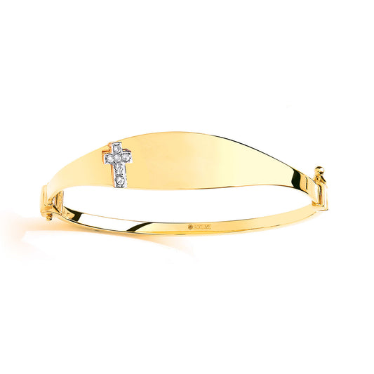 9ct Gold  CZ Cross ID Bangle - G9BN1020