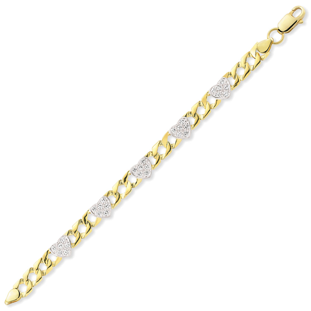 9ct Gold Bracelet Triple CZ Heart Bracelet - G9CBR0001