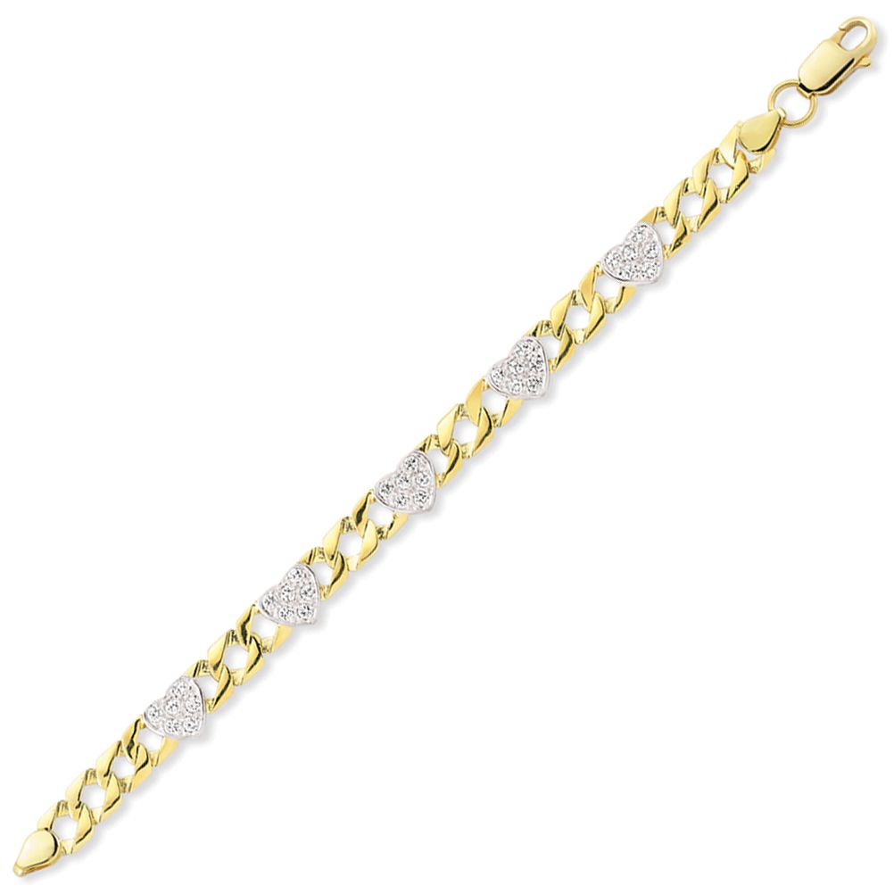 9ct Gold  Bracelet Triple CZ Heart Bracelet - G9CBR0001
