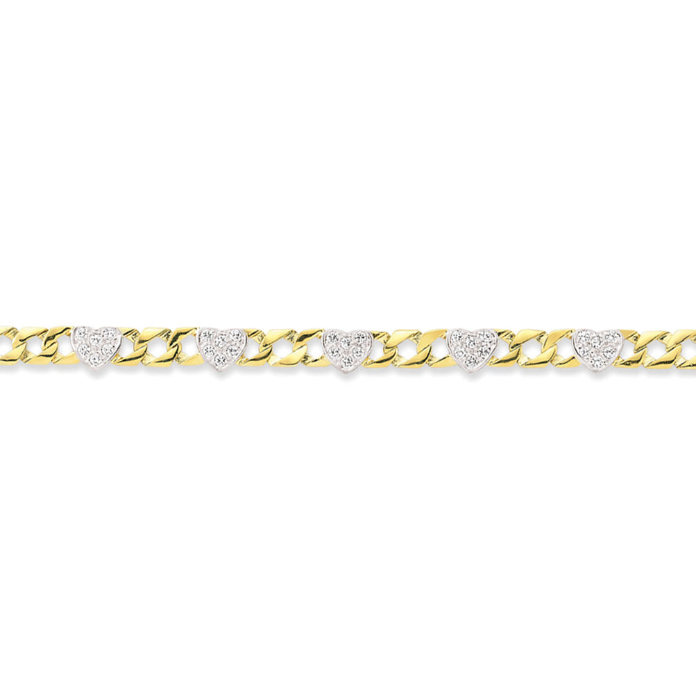 9ct Gold Bracelet Triple CZ Heart Bracelet - G9CBR0001
