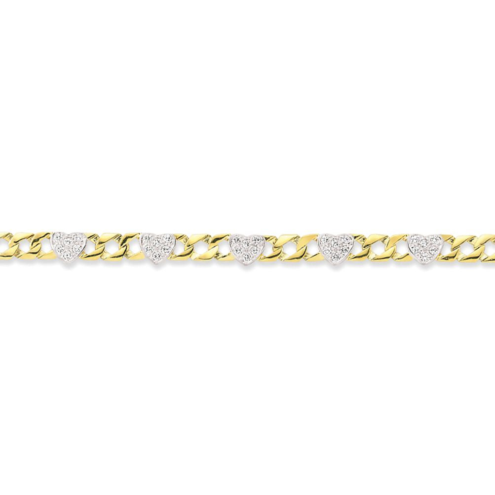 9ct Gold  Bracelet Triple CZ Heart Bracelet - G9CBR0001