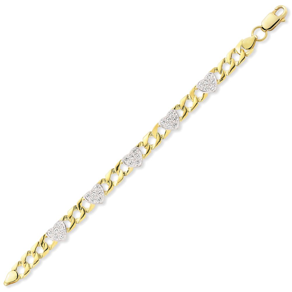 9ct Gold  Bracelet Triple CZ Heart Bracelet - G9CBR0001