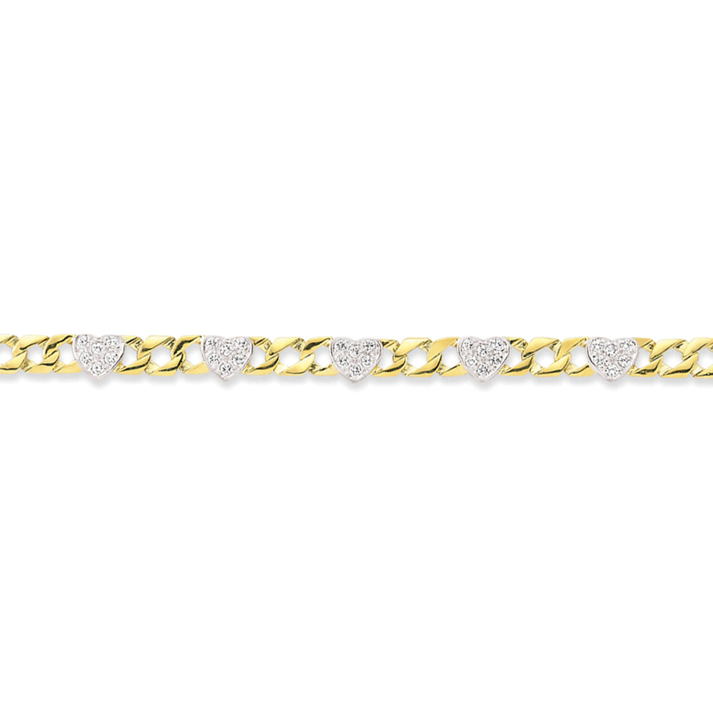 9ct Gold  Bracelet Triple CZ Heart Bracelet - G9CBR0001