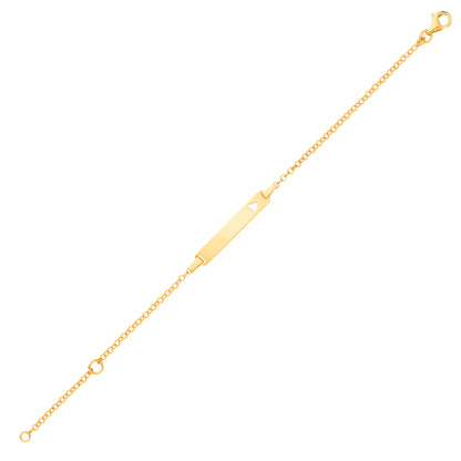 Kids 9ct Gold  Round Belcher Heart Identity ID Bar Bracelet 5 + 1" - G9CID0008