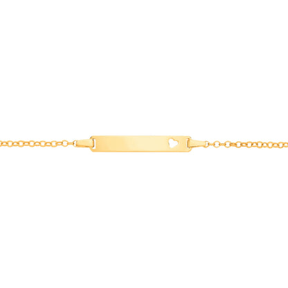 Kids 9ct Gold  Round Belcher Heart Identity ID Bar Bracelet 5 + 1" - G9CID0008