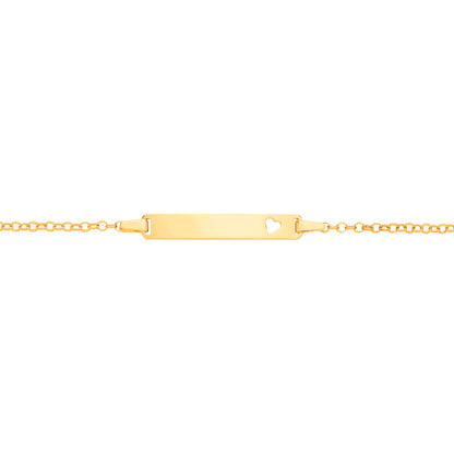 Kids 9ct Gold  Round Belcher Heart Identity ID Bar Bracelet 5 + 1" - G9CID0008