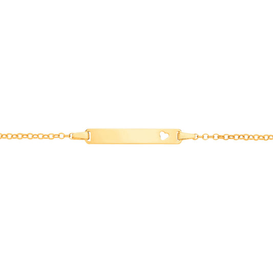 Kids 9ct Gold  Round Belcher Heart Identity ID Bar Bracelet 5 + 1" - G9CID0008