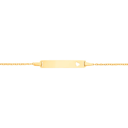 Kids 9ct Gold  Trace Chain Love Heart Identity ID Bar Bracelet - G9CID0014