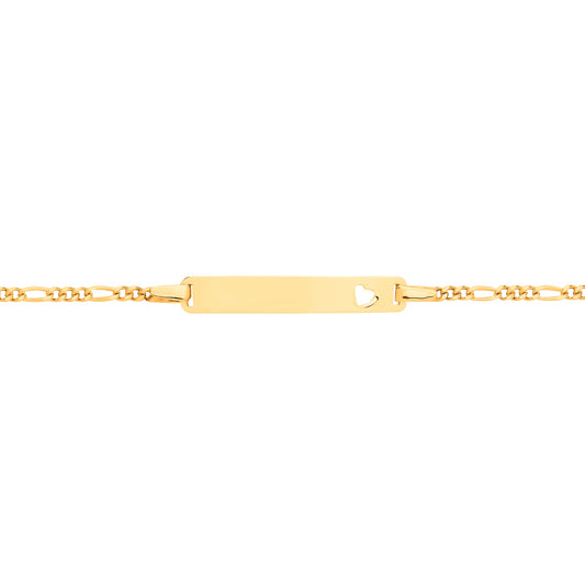 Kids 9ct Gold  Classic Figaro Heart Identity ID Bar Bracelet 6" - G9CID0016